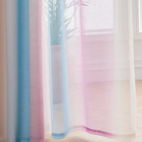 Sea Breeze Cocktail Sea Blue and Tropic Pink Striped Sheer Voile Curtain
Sea Breeze Cocktail Meeresblau und Tropenrosa gestreifter, transparenter Voile-Vorhang 1