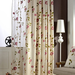 Floral Journey Pink Bestickte Transparente Voile Gardine 3
