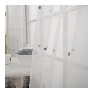 Bestickte Blau-Graue Gepunktete Punkt-Voile-Gardine 4