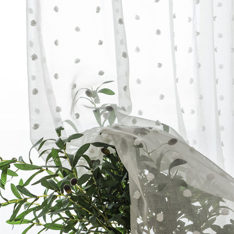 Flauschiger Pompon-Stil Weiß gepunkteter Voile-Vorhang 1