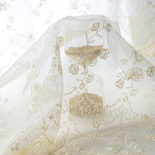 Königlich Goldene, filigrane, detaillierte, bestickte, transparente Voile-Gardine 4