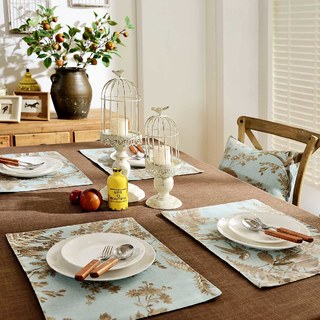 Französisches Landhaus Retro Blau und Braun Eichelhäher Vogel Farn Blumen Vorhang 9