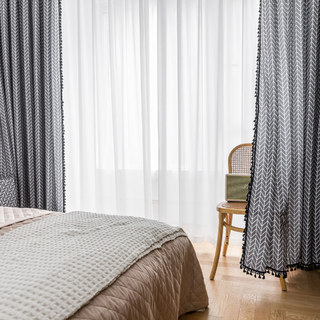 Shard Mid Century Modern Anthrazitgraue Zickzack-Fischgrätmuster-Vorhänge 14