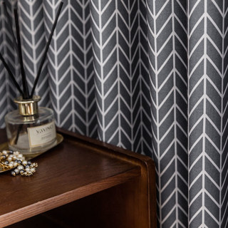 Shard Mid Century Modern Anthrazitgraue Zickzack-Fischgrätmuster-Vorhänge 9