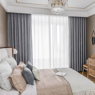 Shard Mid Century Modern Anthrazitgraue Zickzack-Fischgrätmuster-Vorhänge 3