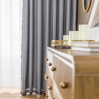 Shard Mid Century Modern Anthrazitgraue Zickzack-Fischgrätmuster-Vorhänge 7