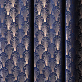 Die Roaring Twenties Luxus Art-Deco Muschelmuster Marineblau & Goldene Geometrische Vorhänge 4