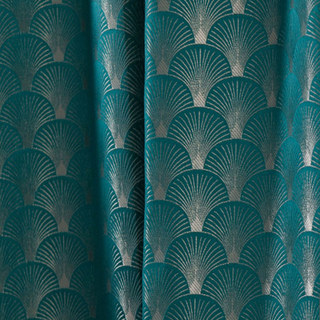Die Roaring Twenties Luxus Art-Deco Muschel-Muster Teal & Silber Geometrische Vorhänge 6