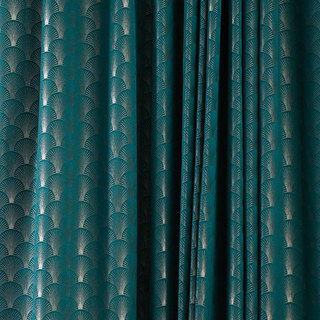 Die Roaring Twenties Luxus Art-Deco Muschel-Muster Teal & Silber Geometrische Vorhänge 4