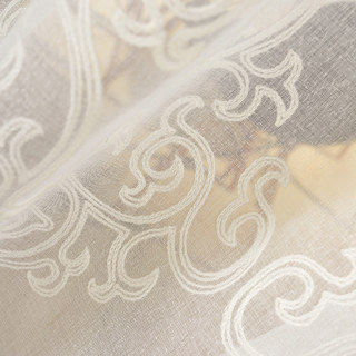 Dezente Florale Damastbestickte Elfenbeinfarbene Netzgardine 3