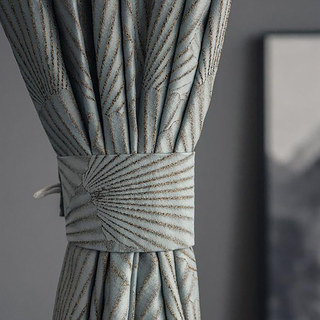 Oriental Fans Luxuriöser Art-Déco Jacquard Muster Vorhang in Eierschalenblau 2