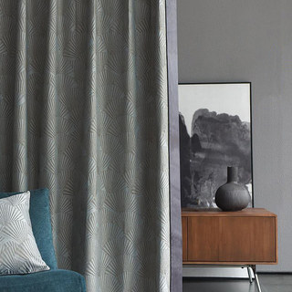 Oriental Fans Luxuriöser Art-Déco Jacquard Muster Vorhang in Eierschalenblau