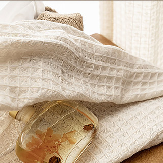 Gewebter Strick Baumwollmisch Gewaffeltes Muster Creme Schwerer Voile Vorhang 5