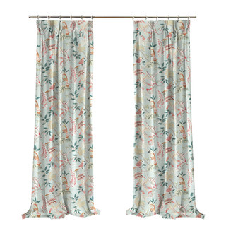 Dschungel Mingle Affe und Papagei Pastellblau Blumen Samt Vorhang