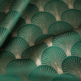 Die Roaring Twenties Luxus Art-Deco Muschel-Muster Dunkelgrün & Gold Vorhänge 8