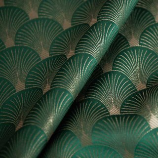 Die Roaring Twenties Luxus Art-Deco Muschel-Muster Dunkelgrün & Gold Vorhänge 7