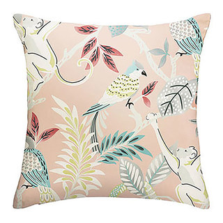 Dschungel Mix Affe und Papagei Pink Blumen Samt Vorhang 7