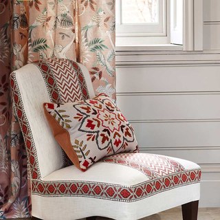 Dschungel Mix Affe und Papagei Pink Blumen Samt Vorhang 6