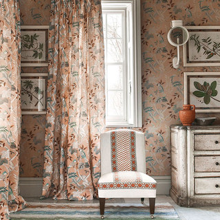 Dschungel Mix Affe und Papagei Pink Blumen Samt Vorhang 5