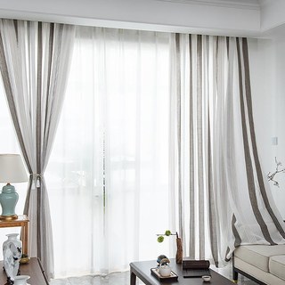 Moondance Dunkelgrau Weiß Gestreifte Leichtdurchscheinende Voile Vorhänge 2