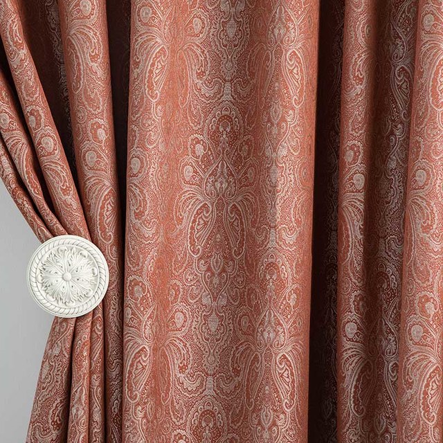 Neue Klassiker Luxus Damast Jacquard Terracotta Verbranntes Orange Rostrot Vorhang 1
