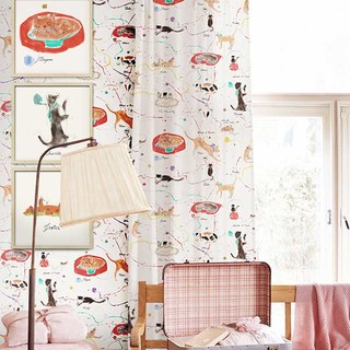 Wunderbares Leben Handgezeichnete Katzen Kunst Druck Vorhang 4