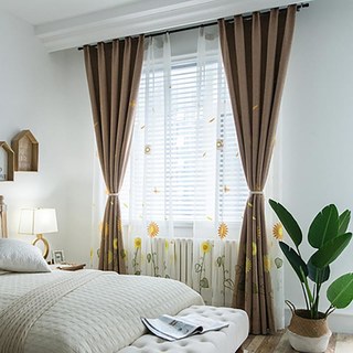 Gelb Braun Sonnenblume und Schmetterling bestickte Vorhänge 6