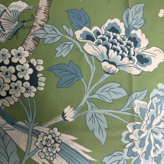 Vögel & Blüten Chinoiserie Blau & Grün Blumen Samt Vorhang 5
