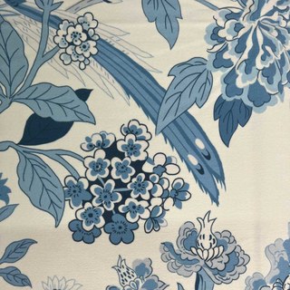 Vögel & Blüten Chinoiserie Blau Blumenmuster Samtvorhang 5