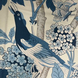 Vögel & Blüten Chinoiserie Blau Blumenmuster Samtvorhang