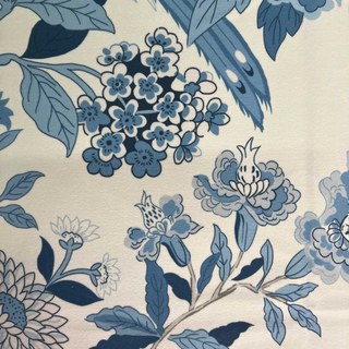 Vögel & Blüten Chinoiserie Blau Blumenmuster Samtvorhang 6
