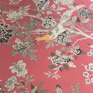 Vögel & Blüten Chinoiserie Korallenroter floraler Samtvorhang 5