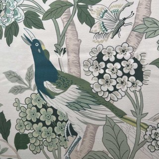 Vögel & Blüten Chinoiserie Olivgrüne florale Samtvorhänge