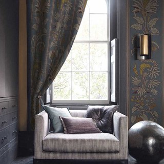 Botanica Blaue Gestreifte Bedruckte Florale Samtvorhänge 5