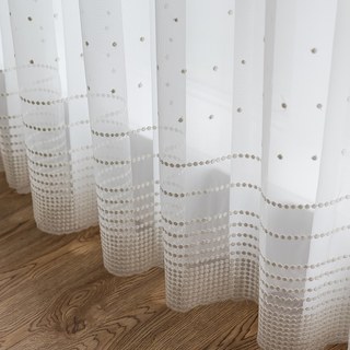 Bestickte weiße gepunktete Dot Voile Gardine 2