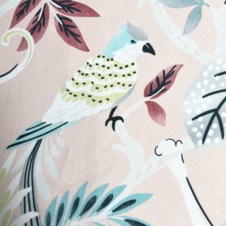 Dschungel Mix Affe und Papagei Pink Blumen Samt Vorhang