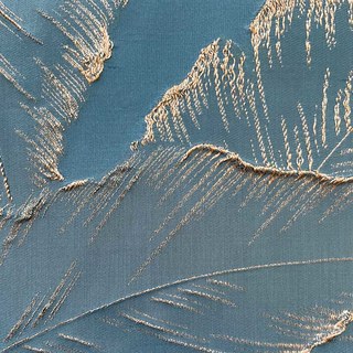 Paradise Luxuriöse 3D Jacquard Tropische Blätter Eierschalenblau Vorhang mit Gold Details 5