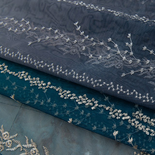 Pacific Blue Ombre bestickter Blumen-Voile-Vorhang 6