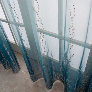 Pacific Blue Ombre bestickter Blumen-Voile-Vorhang 2