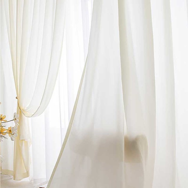 Grace Textured Cream Schwerer Voile Vorhang 1
