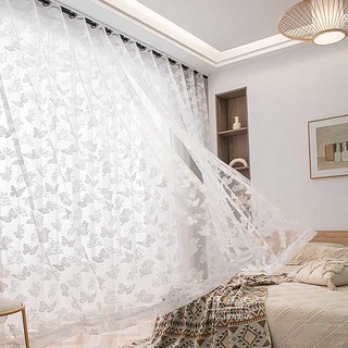 Rose und Schmetterling Elfenbeinweiß Jacquard Blumen Spitze Vorhang 4