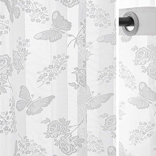 Rose und Schmetterling Elfenbeinweiß Jacquard Blumen Spitze Vorhang 7