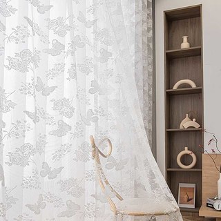 Rose und Schmetterling Elfenbeinweiß Jacquard Blumen Spitze Vorhang 2