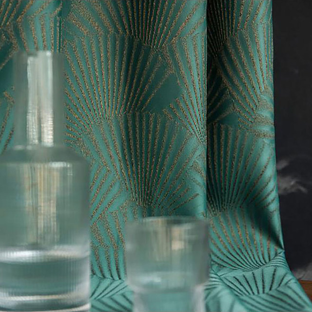 Orientalische Fächer Luxus Art-Déco Jacquard Muster Grüner Vorhang 1