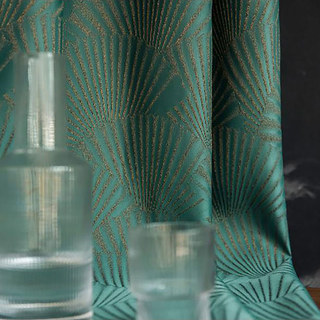 Orientalische Fächer Luxus Art-Déco Jacquard Muster Grüner Vorhang