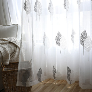 Banyan Blätter bestickte graue & weiße Voile Gardine 4