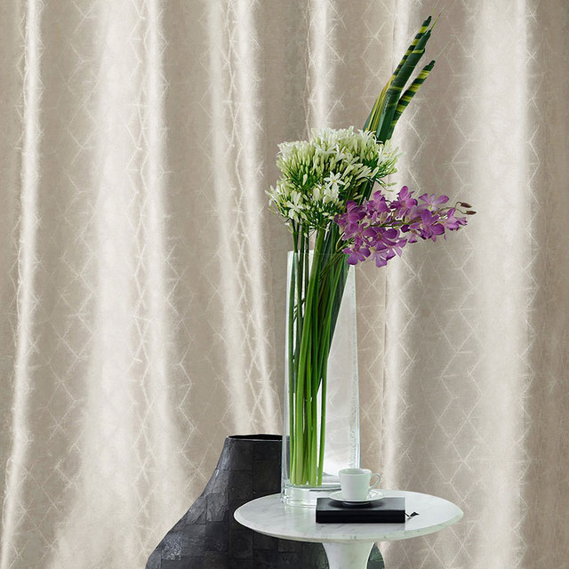 Starburst Luxuriöser Jacquard Beige Creme Kunstseidenvorhang 1