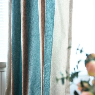 Sunshine Chenille Doppelseitiger Kräftiger Braun Türkis Blau Gestreifter Vorhang 3