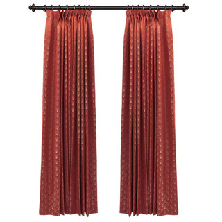 Die Roaring Twenties Luxus Art-Deco Muschel gemusterte Rot & Gold Vorhänge