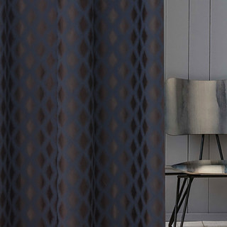Zeitloser Diamond Jacquard Blau & Braun Geometrischer Vorhang 2